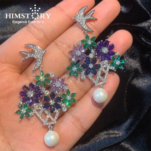 Himstory Fashion Luxury Korean Jewelry Earrings Women Engagement Swallow Earrings Wedding Dubai Bridal Zircon Earrings