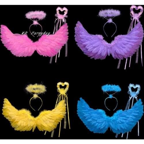 Women Girl Angel Costume Cosplay Props Feather Wings Halo Ring Magic Wands Show Wedding Party Birthday Gift Home Wall Decor