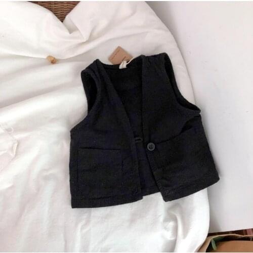 2021 new style girls boys vest spring summer cotton linen fashion kids waist vest