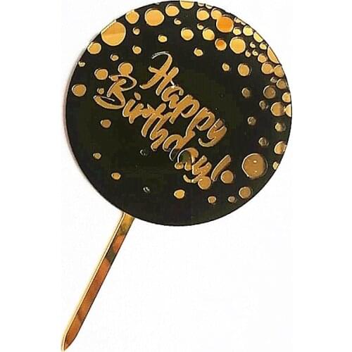 1Pc Golden Acrylic Black White Balloon Birthday Cake Insert Card Baking Decoration Happy Birthday Cake Card Cake Topper