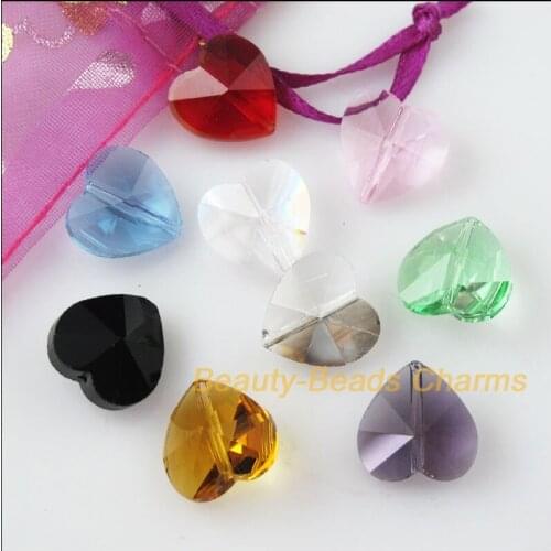 10 New Heart Charms Mixed Faceted Glass Crystal Rondelle Spacer Beads 14mm