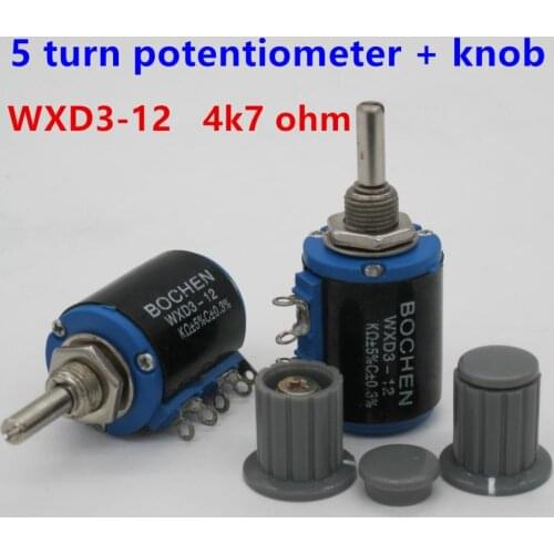 2PCS WXD3-12 2W 4K7 ohm WXD3-12-2W 4.7K 5 ring multi-circle precision wire-wound potentiometer + 2PCS knob cap (copper core)