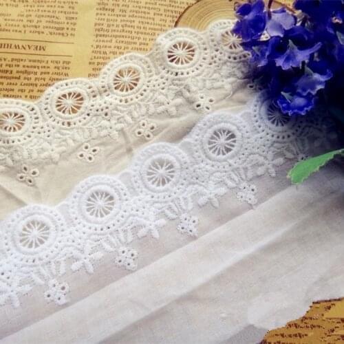 5Yards/lot Width 7cm White100% Cotton Embroidered Lace Fabrics, Womens Clothing Diy Lace Trim, Free Shipping RS322