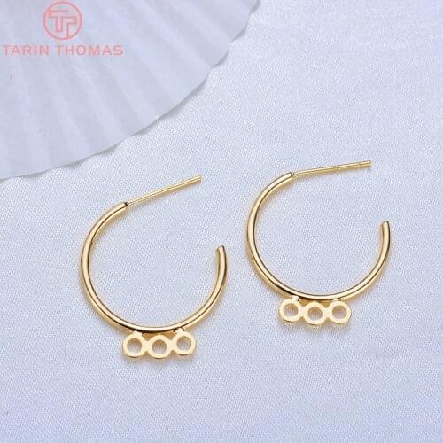 6PCS 21MM 24K Gold Color Plated Brass Round with Hanging Hole Stud Earrings High Quality DIY Jewelry Making Findings