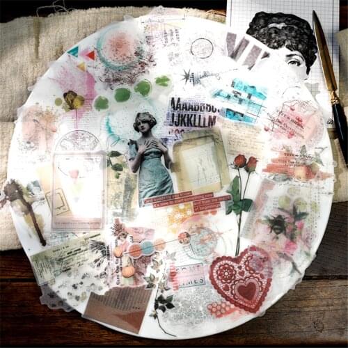 60Pcs Vintage Translucent Paper Stickers Kits Die Cut For DIY Scrapbooking Junk Journal TN Planner Photo Album Sticker S036