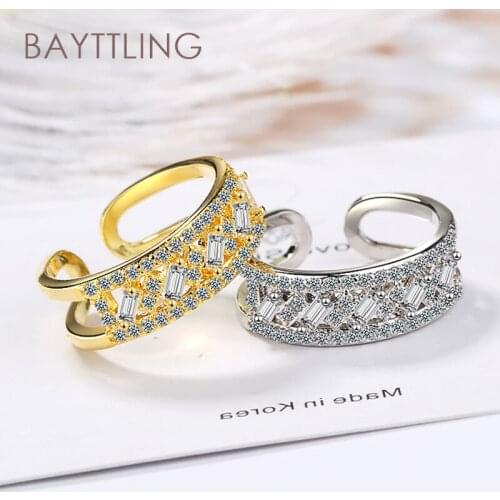 BAYTTLING 925 Sterling Silver Double Zircon Open Ring For Women Fashion Wedding Jewelry Gift Couple Ring
