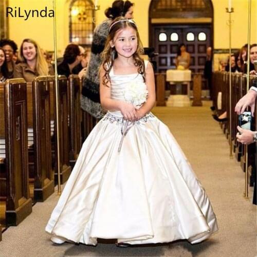 White Puffy Flower Girl Dresses First Communion Dresses for Girls Beaded Applique Kids Evening Gowns Hot Sale vestido longo