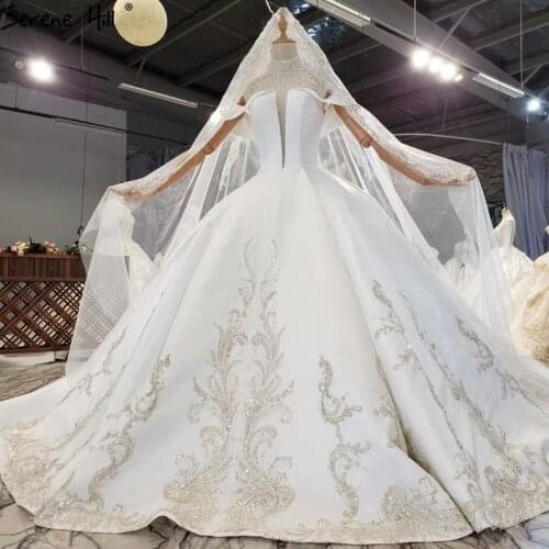 White Satin High Collar Sexy Wedding Dresses 2021 Sleeveless Pearls Crystal High-end Bridal Gowns HX0254 Custom Made