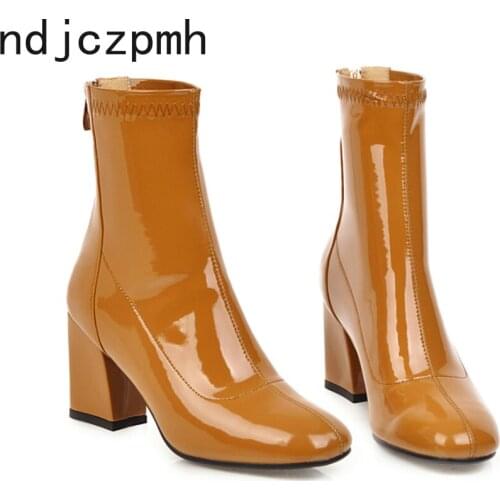 Womens Boots New winter fashion Round head zipper High heel Ankle boots Womens shoes plus size 33-46 Heel Height 7.5cm black