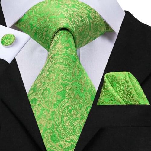 C-3054 Hi-Tie Men Tie Silk Necktie Floral Green Ties for Men High Quality Mens Wedding Party Hanky Cufflinks Set Mens Ties