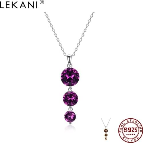LEKANI 925 Sterling Silver Water Drop Pendant Necklaces For Women Colorful Ball Austria Crystal Fashion Party Jewelry Best