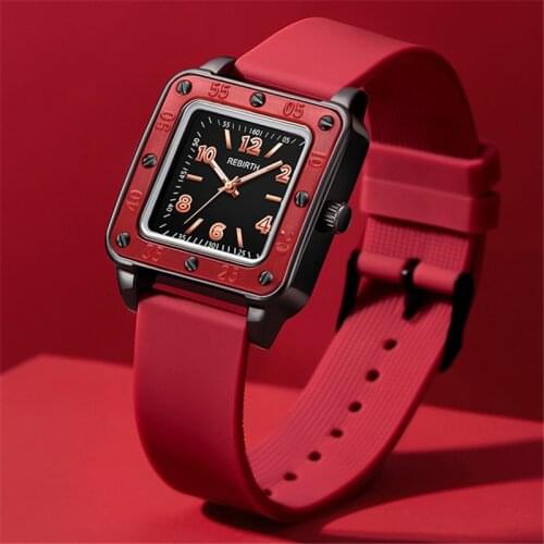 REBIRTH Classic Women Watch Top Brand Luxury Female Waterproof Clock Red Rubber Bracelet Fashion Ladies Wristwatch Gift 2023