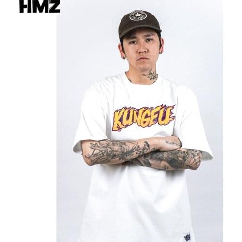 HMZ Hip Hop Streetwear Letter KUNGFU Print T-shirts Men Summer Tees Tops Casual White Short Sleeve Male High Quality Clothes Men