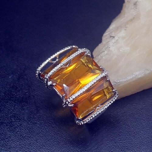 Gemstonefactory Jewelry Big Promotion Single Unique 925 Silver Attractive Shiny Honey Topaz Women Men Gifts Rings 7# 20213146