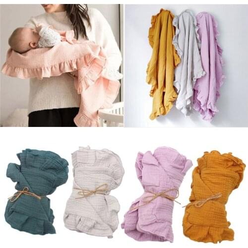 Cotton 4 Layers Baby Blankets Newborn Muslin Swaddle Stroller Cover Solid Ruffle Infant Baby Receiving Blanket Wrap Shower Gifts