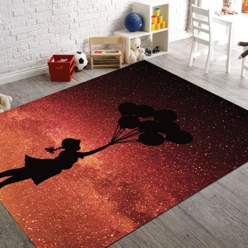 Girl and Balloon Patterned Carpet ,Non Slip Floor Carpet,Teens Carpet,Kids Carpet,Turkish Rug