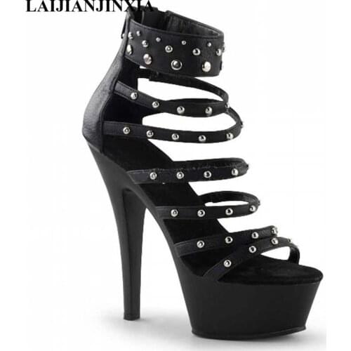 LAIJIANJINXIA New Designer Shoes Women Sandals Platform Chaussures Femme Sexy High Heel Studded Sandals Custom Color Summer Shoe