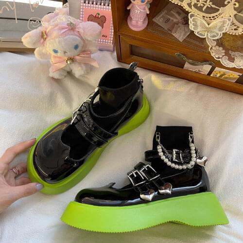 Muffin Thick Soled Small Leather Shoes Womens 2021 New Spice Girl Round Head Love Buckle Mary Jane Japanese JK Lolita Shoes