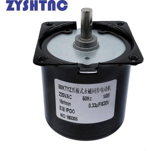 220V AC 14W Micro Gear Motor 60KTYZ 50Hz Permanent Magnet Synchronous Gear Motor Low Speed 2.5 5 10 15 20 30 50 60 80 110 rpm