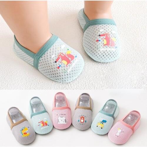 Cute Baby Floor Socks With Rubber Soles Summer Mesh Breathable Kids Girl Boy Short Socks Anti Slip Cartoon Toddler Socks