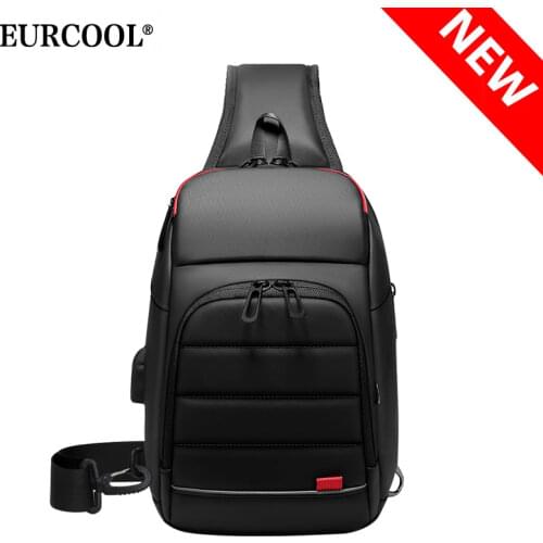 EURCOOL Multifunction Shoulder Bag Men Business Crossbody Bags USB Charging Design Chest Bag Waterproof Messenger Bag Male n1908