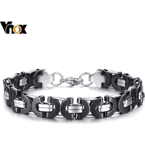 Vnox 11mm Flat Byzantine Link Chain Bracelets for Men Black Stainless Steel Punk Rock Gothic Male Bracelet Jewelry