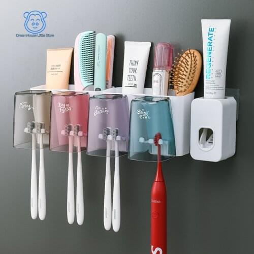Bathroom Wall-mounted Toothbrush Rack, Punch-free Toothbrushing Cup Holder, Household Mouthwash Cup Cylinder Rack Set