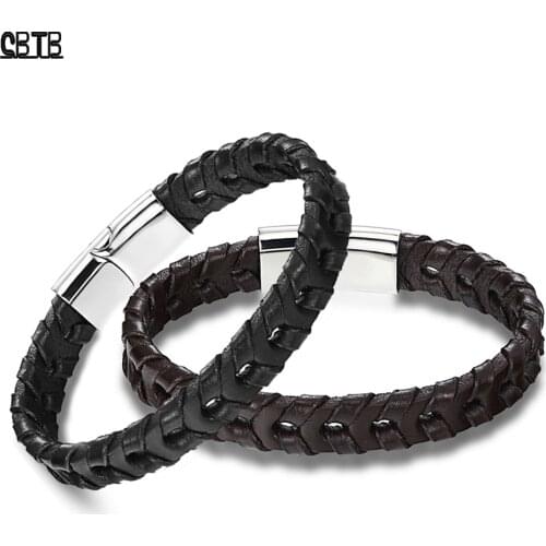 Casual Accessories for Mens Leather Buddha Bracelet Atmospheric Birthday Gift Jewelry Stainless Steel Magnetic Buckle Bracelet
