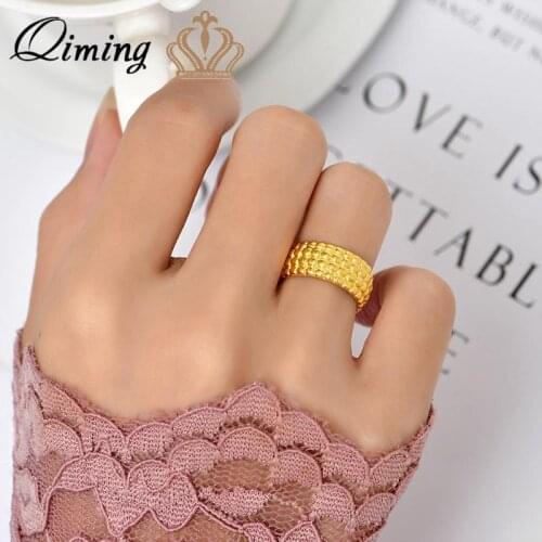 QIMING Ethnic Korean Simple Best Friend Ring For Women Female Geometric Gold Metal Adjustable Open Finger Ring BFF