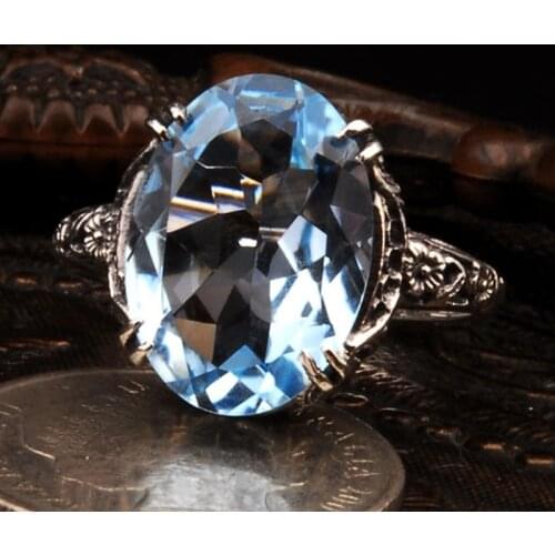 Luxury Jewelry Oval Cut Light Blue Zircon Bridal Rings for Women Wedding Engagement Ring Set Gifts