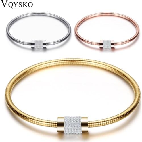 Luxury Jewelry Brand Rose Gold/Gold/Silver Color Bangles Bracelet For Women Classic Stainless Steel Cubic Zirconia Bangle