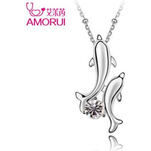 Happy Dolphin Crystal Double Dolphins Chain Family Mom Choker Necklace Women Collier Femme Collares Bijoux Mujer Jewelry