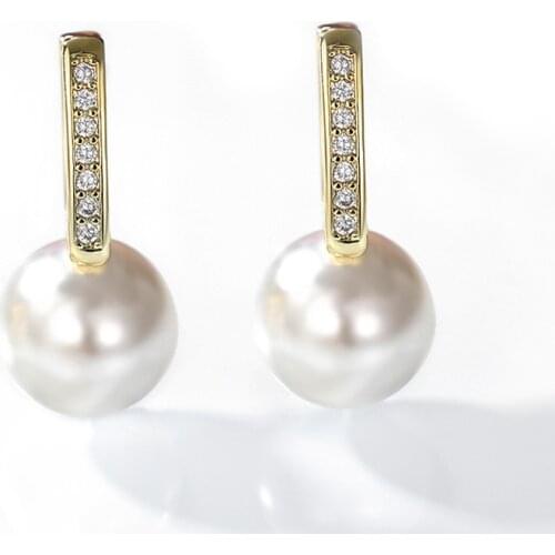 Huitan Simple and Elegant Imitation Pearl Earrings for Women Inlaid Shiny CZ Korean Fashion Female Earring Jewelry Drop Shipping