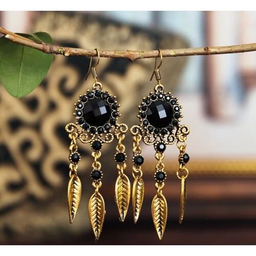 Retro Tassel Earrings Womens Round Small Sun Ethnic Style Leaf Earrings Hot Sale European and American Earrings