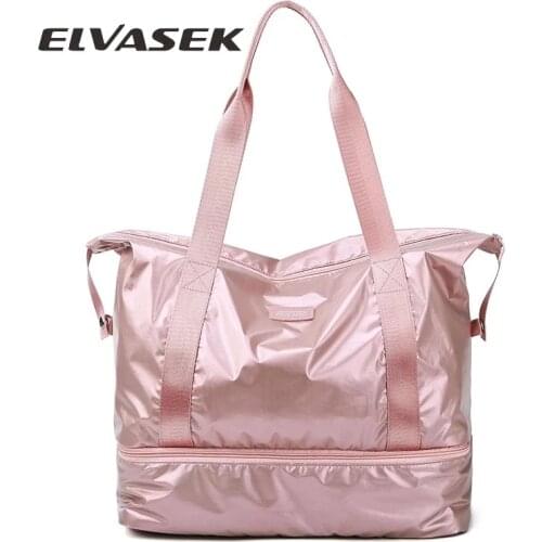 ELVASEK Travel Duffle Bags PINK Gym Bag Dry Wet Separation Yoga Bag Multifunction Handbags Big Capacity Shoulder Overnight Bag