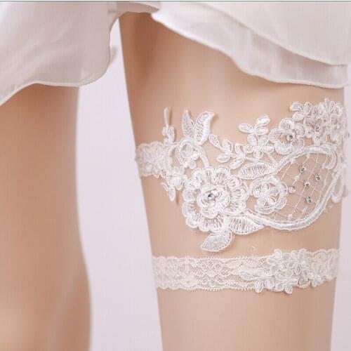 Wedding Garter Rhinestone White Embroidery Flower Sexy Garters for Women/Female/Bride Thigh Ring Bridal Leg Garter 5306