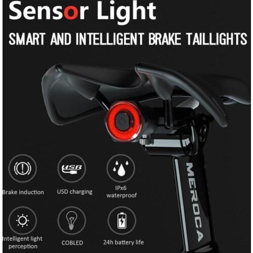 Smart Bicycle Rear Light Auto Start/Stop Brake Sensing IPx6 Waterproof USB Charge Cycling Tail Taillight Bike LED Light