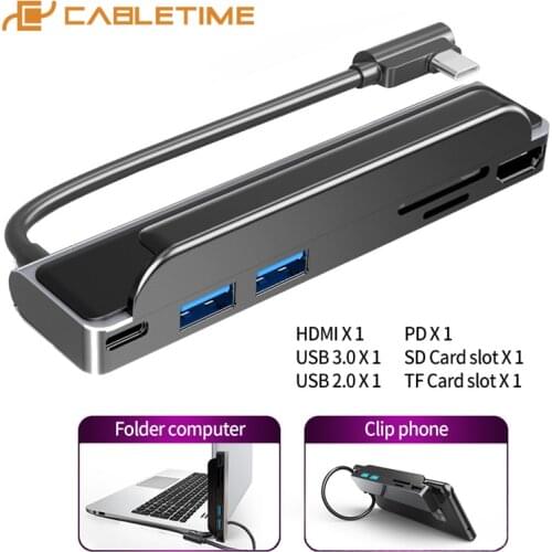 CABLETIME Multi 6 in 1 USB Dock Hub to HDMI 4K USB 3.0 PD Charging SD TF Card Reader Thunderbolt Adapter for Macbook Dell H22