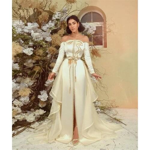 Vintage Ivory Moroccan Caftan Evening Dresses 2021 Lace Arabic Muslim Special Occasion Dress Formal Party Gowns