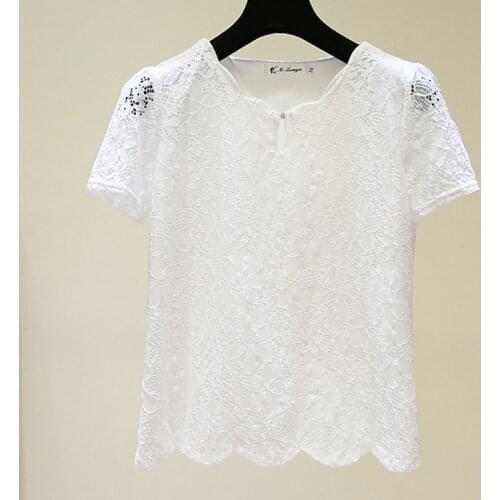 New Short Sleeve Plus Size Lace Chiffon Shirt Lady 2019 Summer Korean Version loose Solid Office Lady Women Tops 4805 50