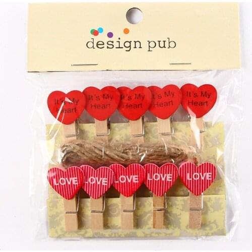 10pcs Wood Clips Mini Heart Shape Clothes Photo Paper Clothespin Craft Clips Portable Wood Clamp Home Decoration School Supply