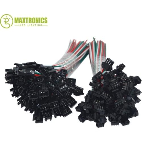 100 Pairs 3 Pin JST SM Connectors For WS2812B WS2811 WS2812 RGB LED Strip Tape Female to Male Free shjipping