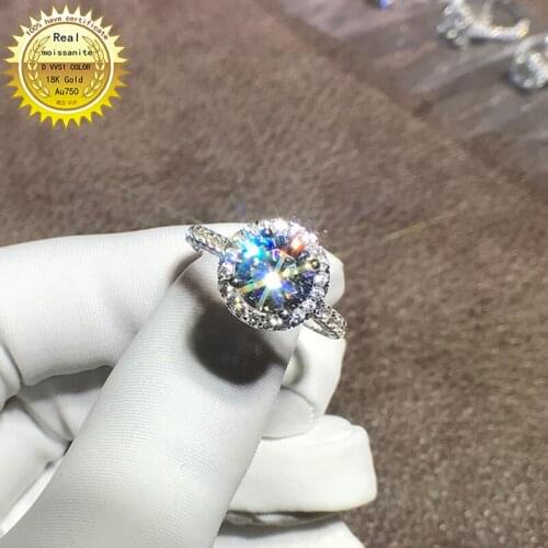 18K goldr ring 2ct D VVS moissanite ring Engagement&Wedding Jewellery with certificate 020