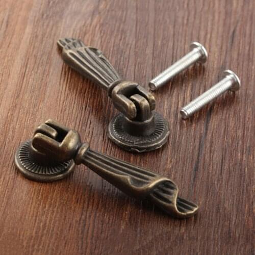 2sets Handles Single Hole Knob Antique Bronze Pull Cabinet Drawer Wardrobe Cupboard Grip w/Screws 19*60mm wrinkle Pattern Retro