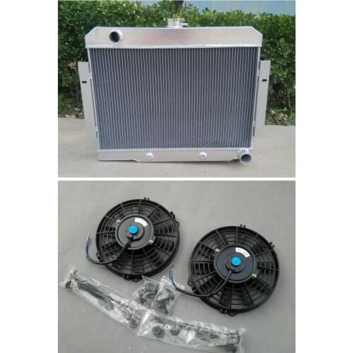 3 Row Aluminum Radiator +Fans For Jeep CJ GM Chevy Config CONVERSION 1972-1986 73 74 75 76 77 78 79 80 81 82 83 84 85