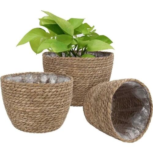 3PCS Natural Seagrass Flower Pot Flowerpot Indoor And Outdoor Flowerpot Plant Basket Garden Decoration Flowerpot Set Dropship