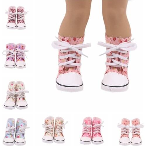 7cm American Doll Shoes Canvas High Top Sneaker Shoes for 18 inch Girl Dolls Mini Fashions Shoes for 43cm Baby Dolls Accessories