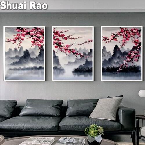 DIY Diamond Painting 3 piece Red plum tree selling home art cross stitch full squareround diamond embroidery mosaic painting