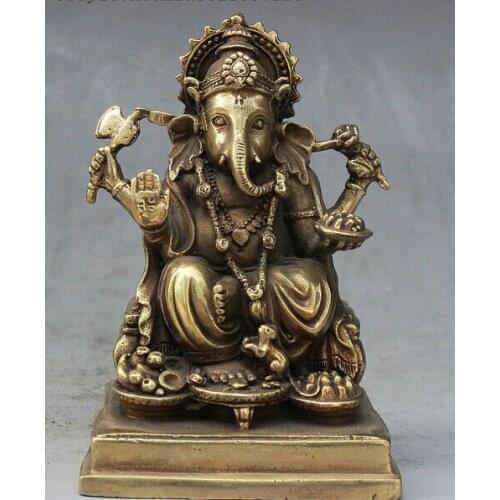 Bronze Pure Brass Good value Lucky Tibetan Buddhism Fane Bronze Ganapati Ganesh Lord Ganesha Elephant Buddha room