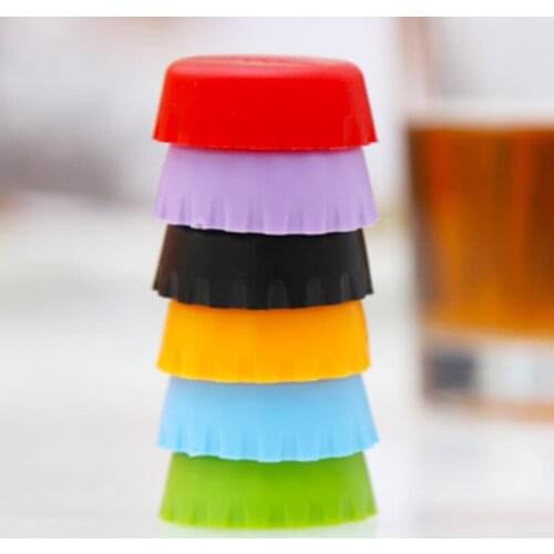 6 Pcs/set Reusable Silicone Beer Bottle Cap Colorful Leak Free For Wine Beer Beverage Bottle Novelty Sealer Stopper Cover